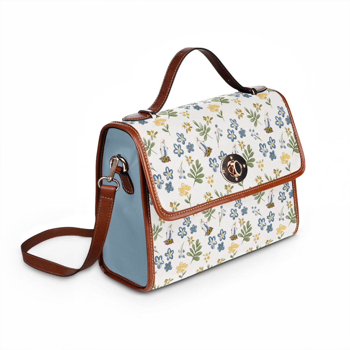 Our Lady of Lourdes Floral Pattern Waterproof Canvas Bag | Floral Handbag