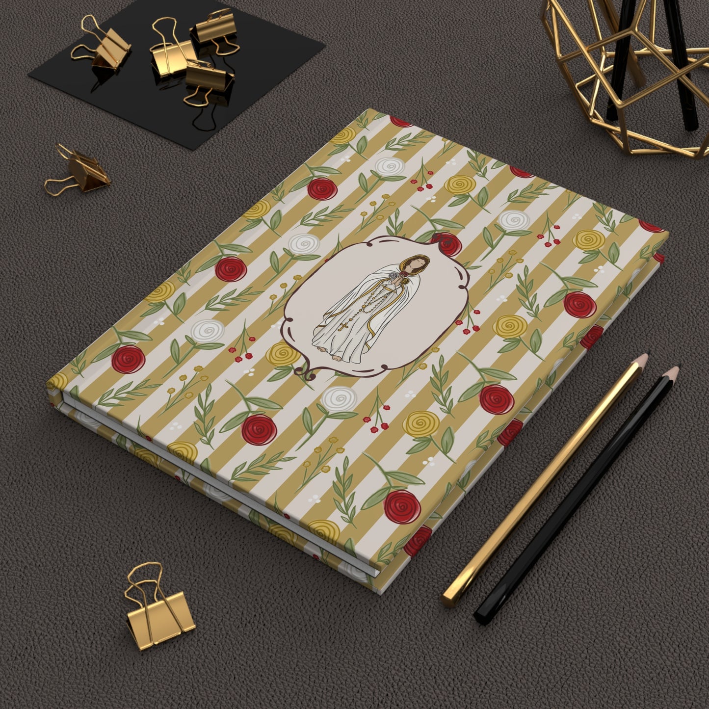 Floral Our Lady of Rosa Mystica Hardcover Journal — Catholic Prayer & Devotional Notebook