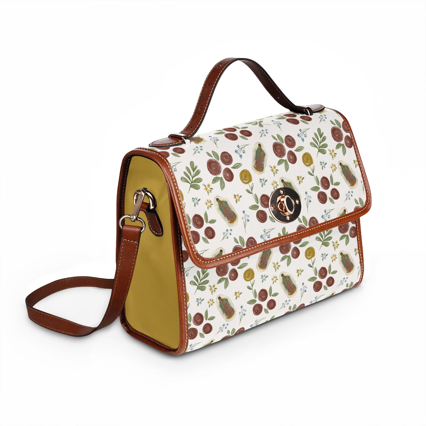 Our Lady of Guadalupe Floral Pattern Waterproof Canvas Bag | Floral Handbag