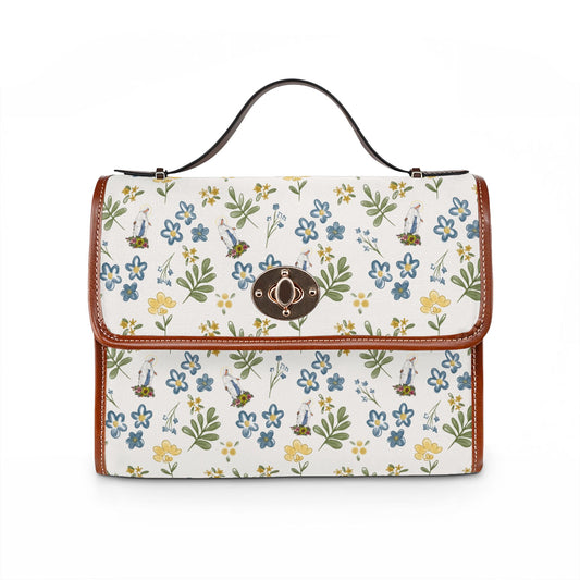 Our Lady of Lourdes Floral Pattern Waterproof Canvas Bag | Floral Handbag