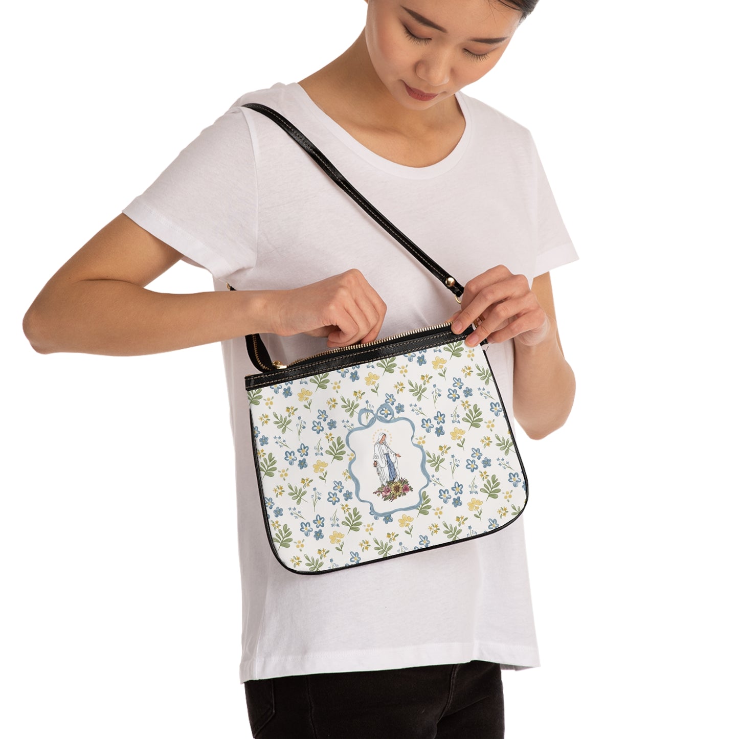 Our Lady of Lourdes Floral Small Shoulder Bag