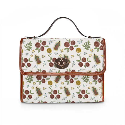 Our Lady of Guadalupe Floral Pattern Waterproof Canvas Bag | Floral Handbag