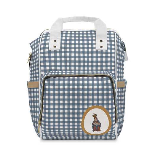 Our Lady of La Leche Diaper Backpack | Gingham Pattern Baby Bag