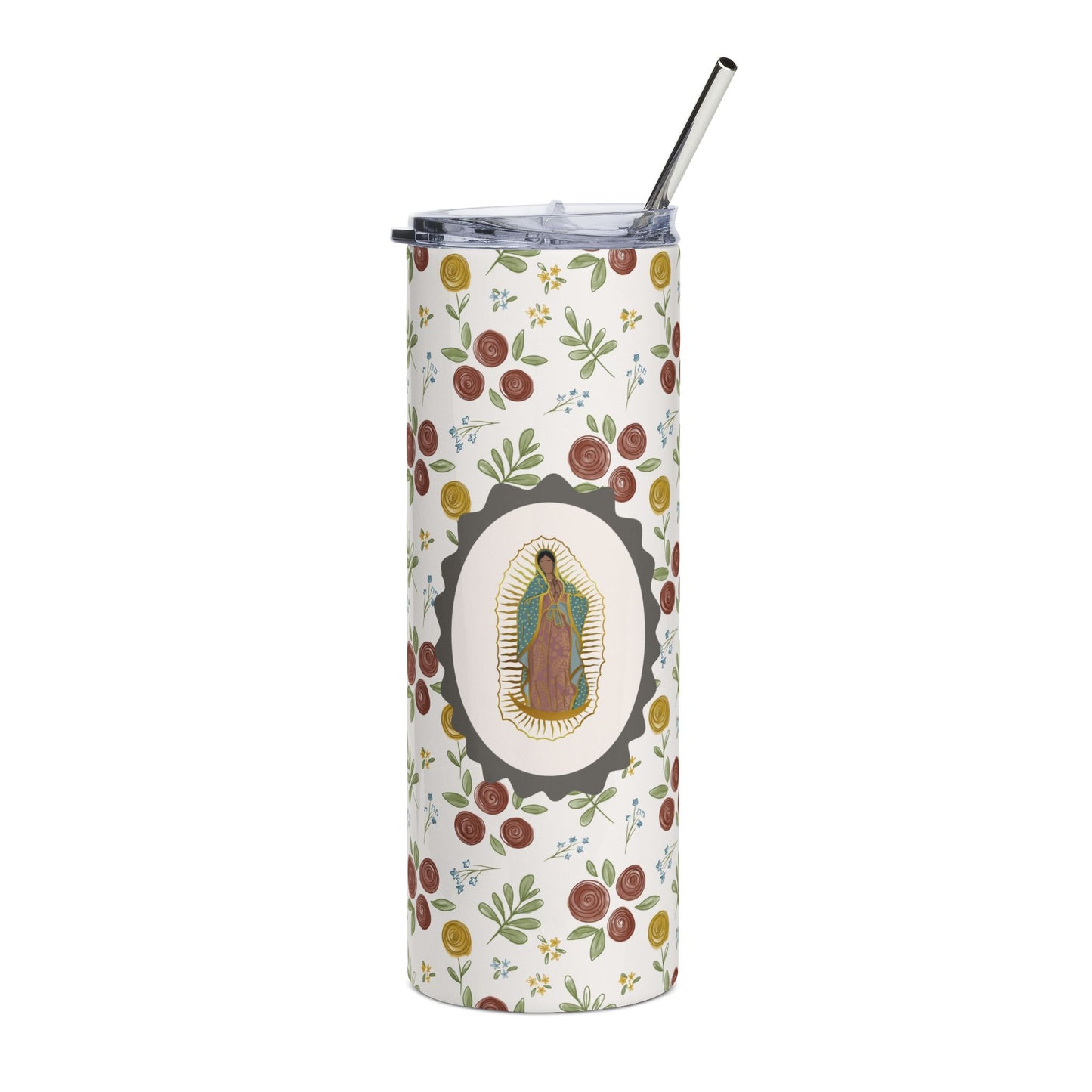 Our Lady of Guadalupe Floral Tumbler 20oz | Catholic Religious Design