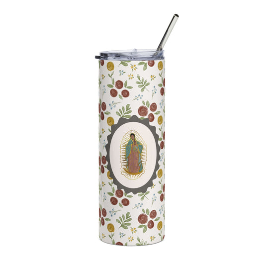 Our Lady of Guadalupe Floral Tumbler 20oz | Catholic Religious Design