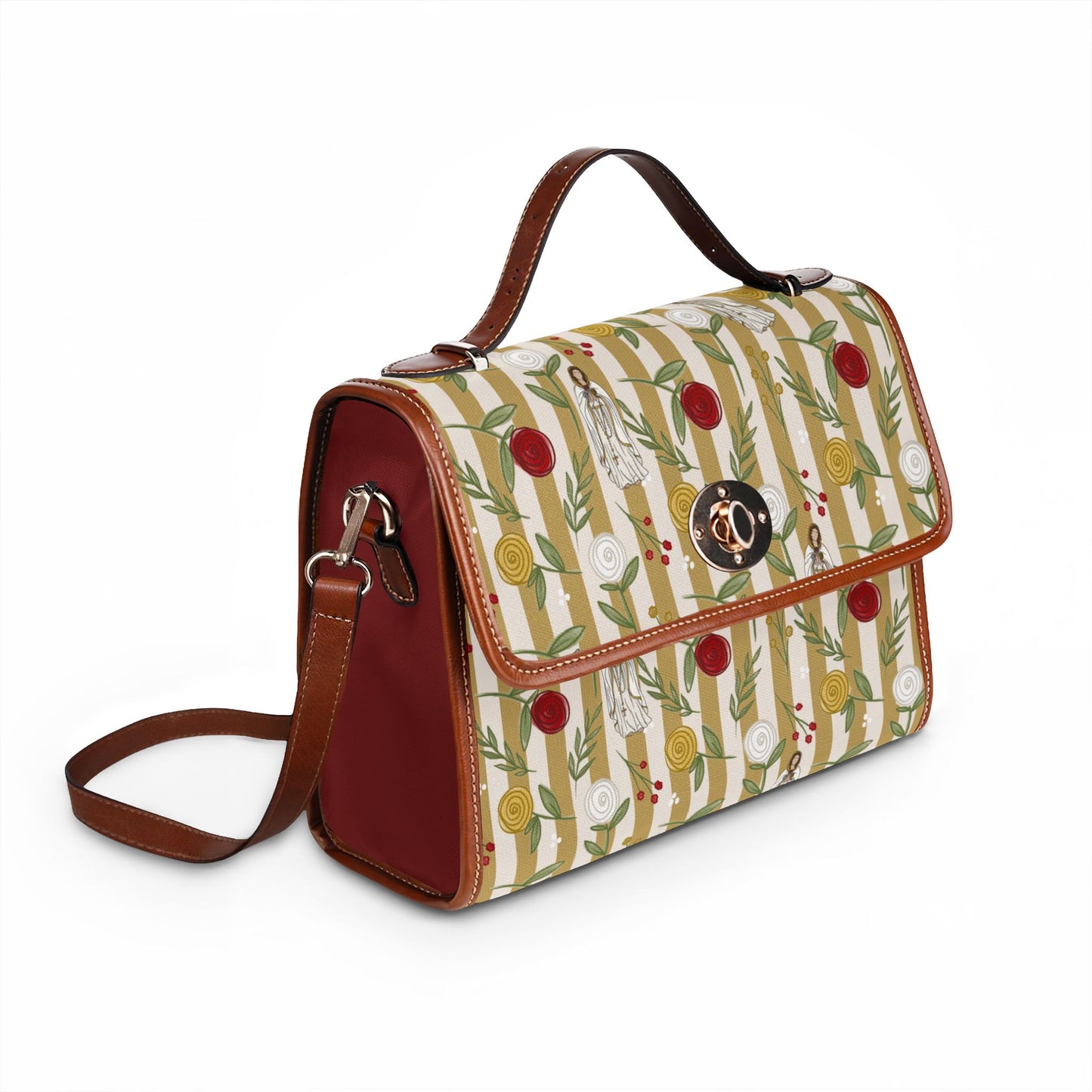 Our Lady of Rosa Mystica Pattern Waterproof Canvas Bag | Floral Handbag