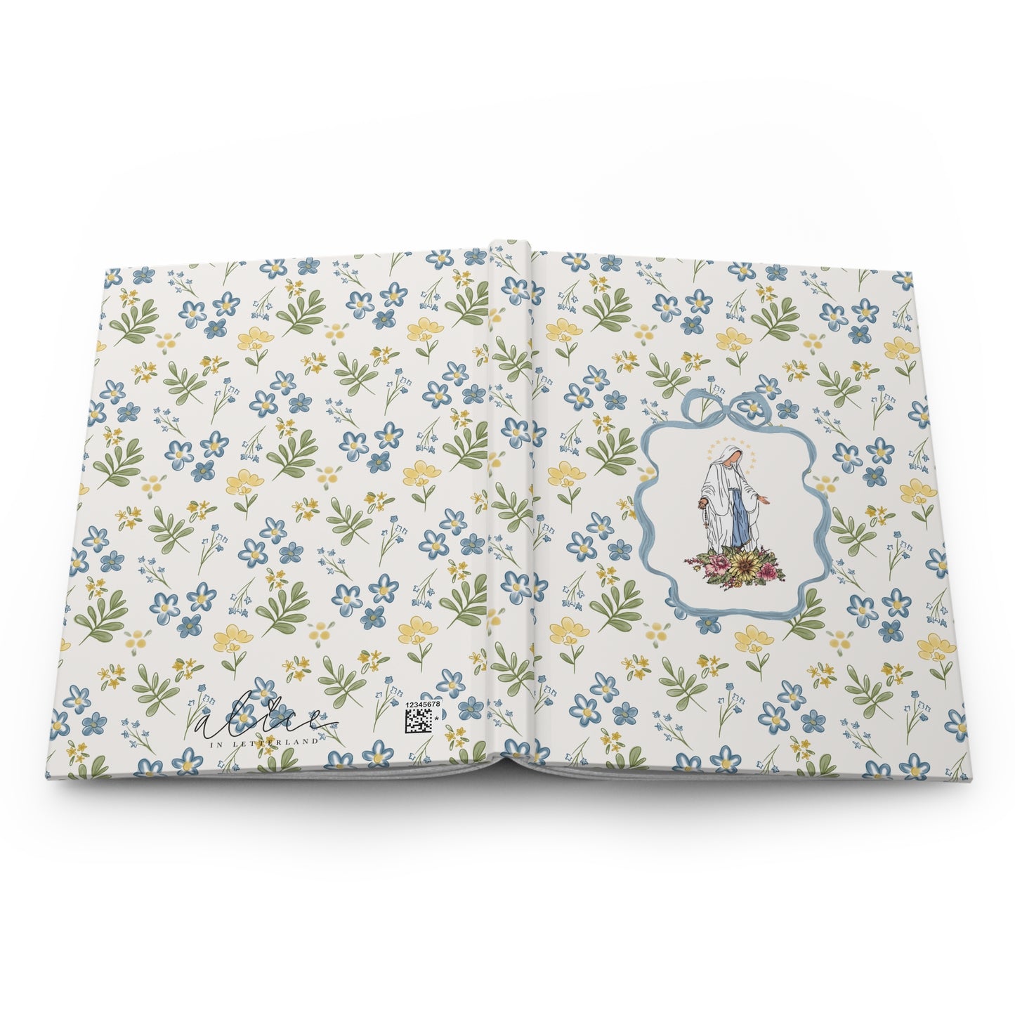 Floral Our Lady of Lourdes Hardcover Journal — Catholic Prayer & Devotional Notebook