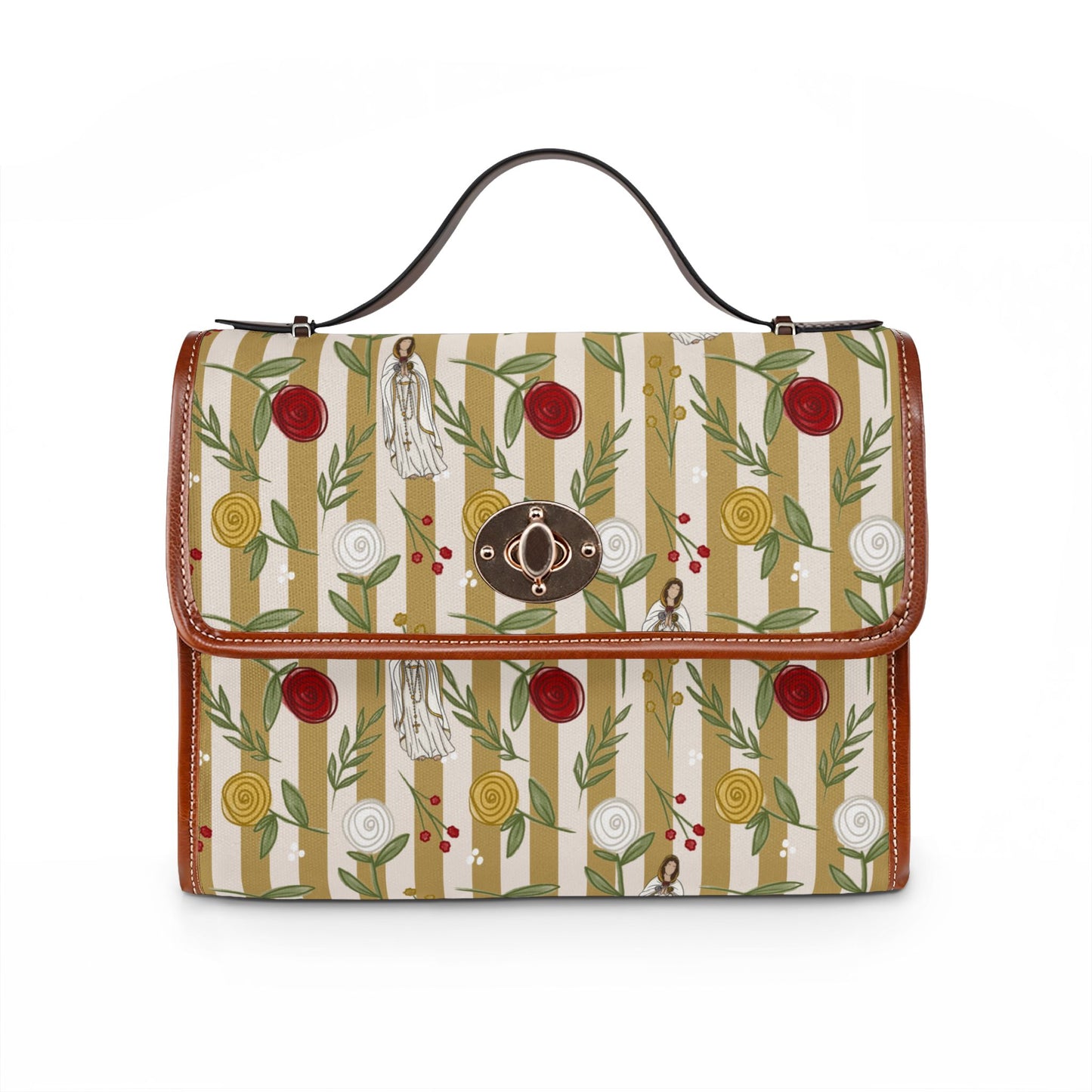 Our Lady of Rosa Mystica Pattern Waterproof Canvas Bag | Floral Handbag