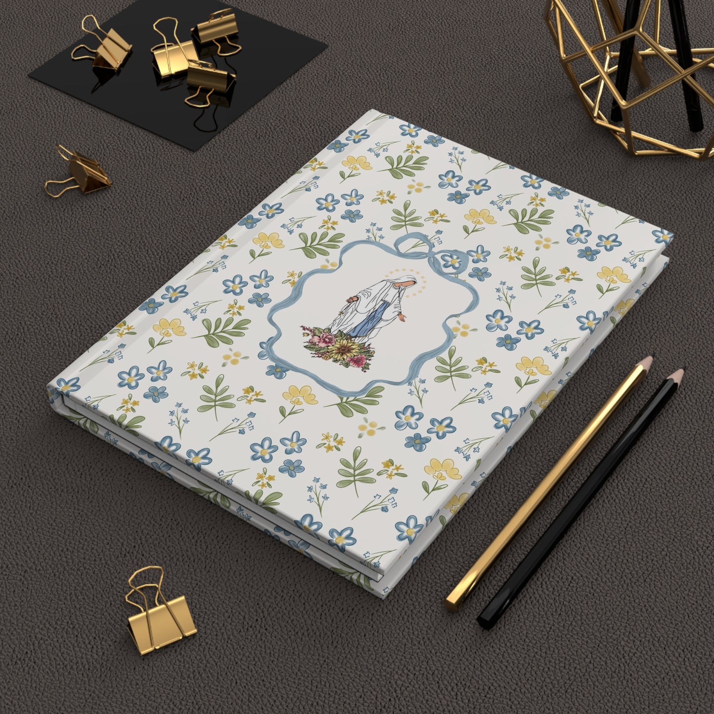 Floral Our Lady of Lourdes Hardcover Journal — Catholic Prayer & Devotional Notebook